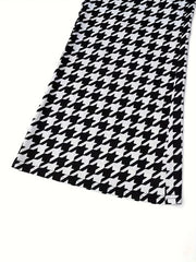  Houndstooth Print High Rise Flared Leg Trousers