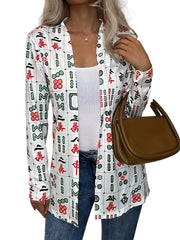  Open Front Cardigan V Neck Long Sleeve Stretch Print Casual