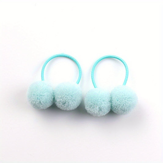 Colorful Plush Pompom Hair Ties - Girls' Decorative Accessory