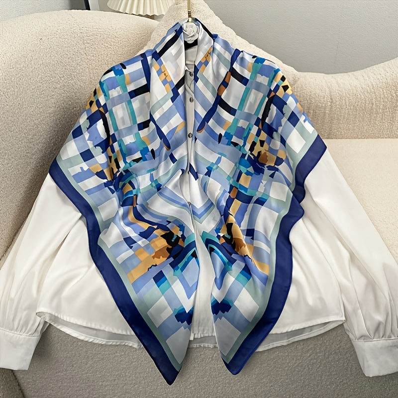 Grid Print Bandana Square Scarf