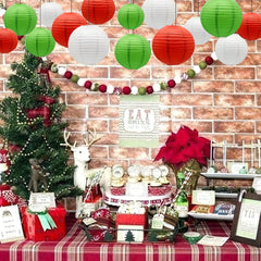 9pcs Christmas Lantern Hanging Decoration Party Indoor Outdoor Red Green