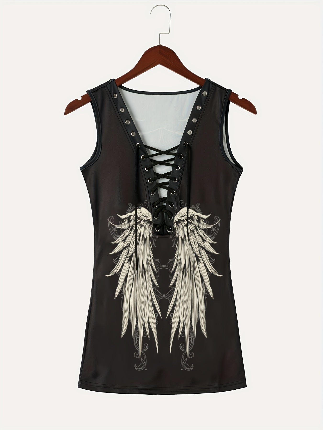 Gothic Tie Up Wings Tank Top Sexy V Neck Sleeveless Top