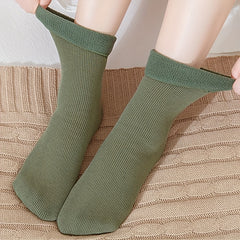 Cozy Plush Lined Ribbed Socks for Women