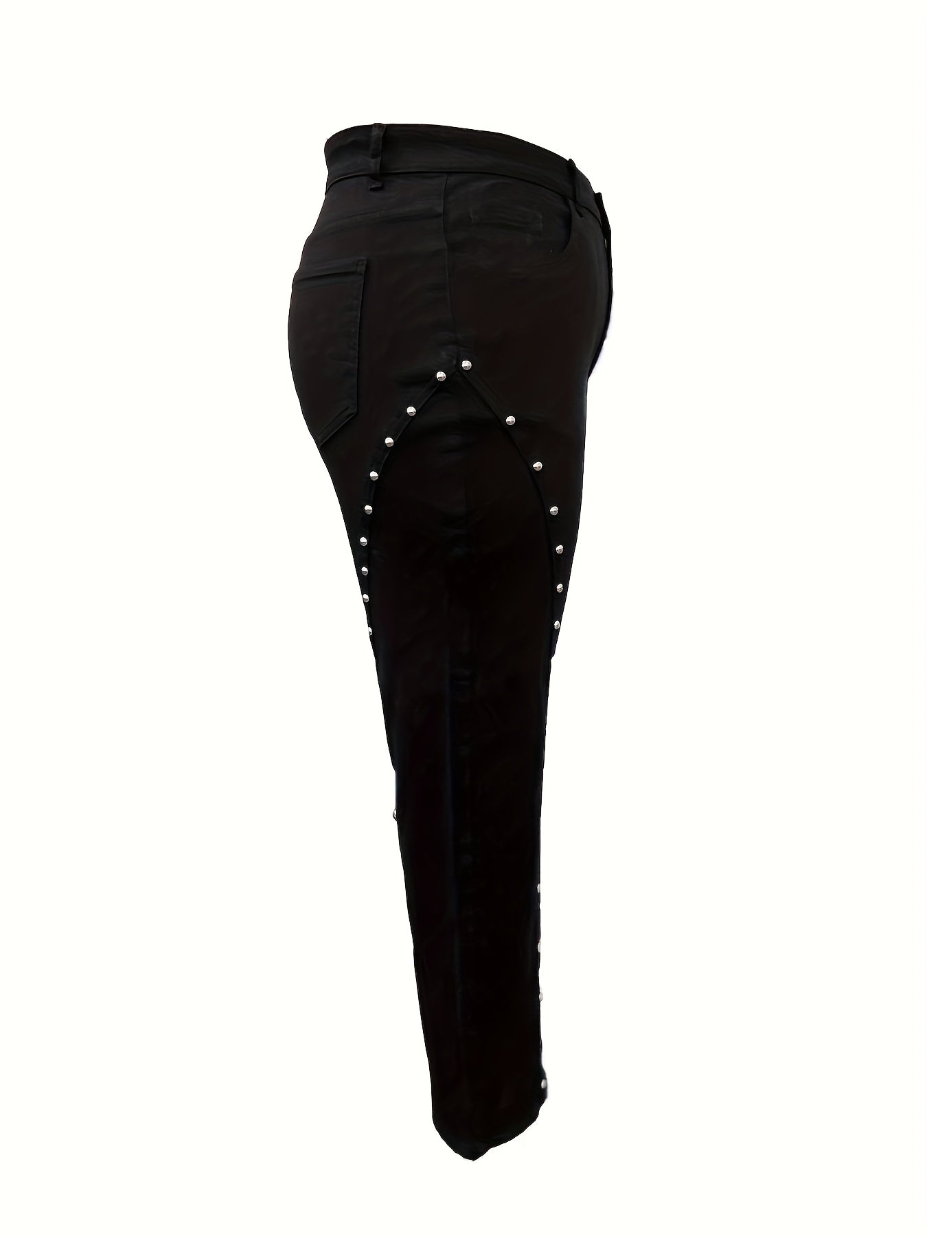  Punk Jeans High Rise Button Fly Rivet Decor