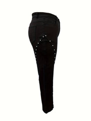 Punk Jeans High Rise Button Fly Rivet Decor