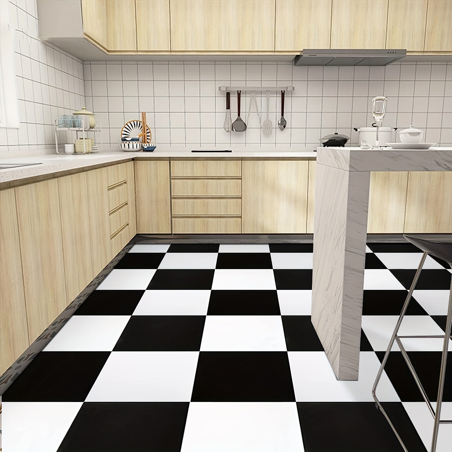 10 Pcs Waterproof Peel & Stick Vinyl Flooring Tiles for Bathroom & Kitchen