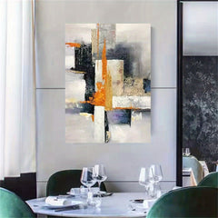 Hand Painted Canvas Abstract Painting Gray Yellow Theme