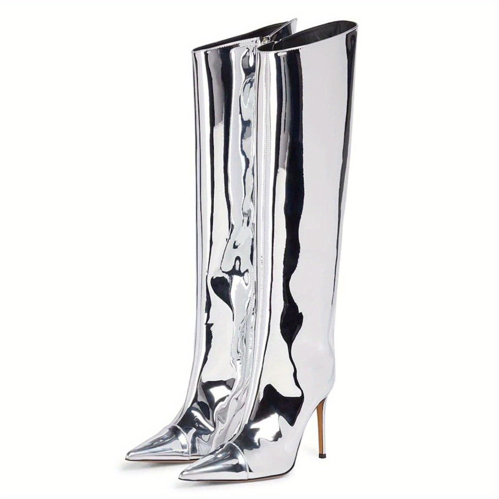 Women's Patent Leather Long Boots Stiletto Heel Over Knee Shoes