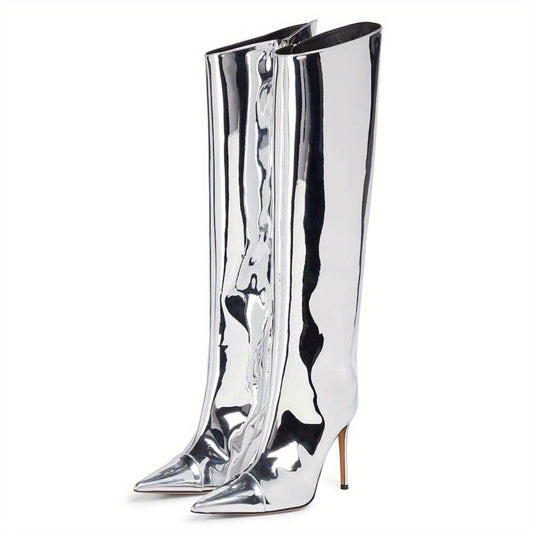 Women's Patent Leather Long Boots Stiletto Heel Over Knee Shoes