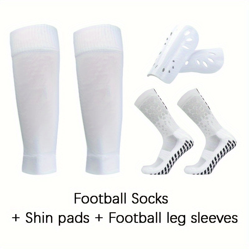 3 Pairs Set Calf Sleeves & Shine Guards & Crew Socks For Football