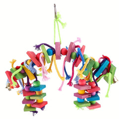 Colorful Wooden Parrot Chewing Toy with Foraging Blocks