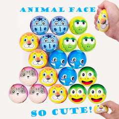 24 Sponge Balls with Cartoon Animal Face, 6.3 cm Diameter