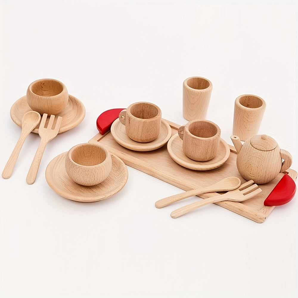 Wooden Playhouse Tea Set Kitchen Tableware Role Playing Game