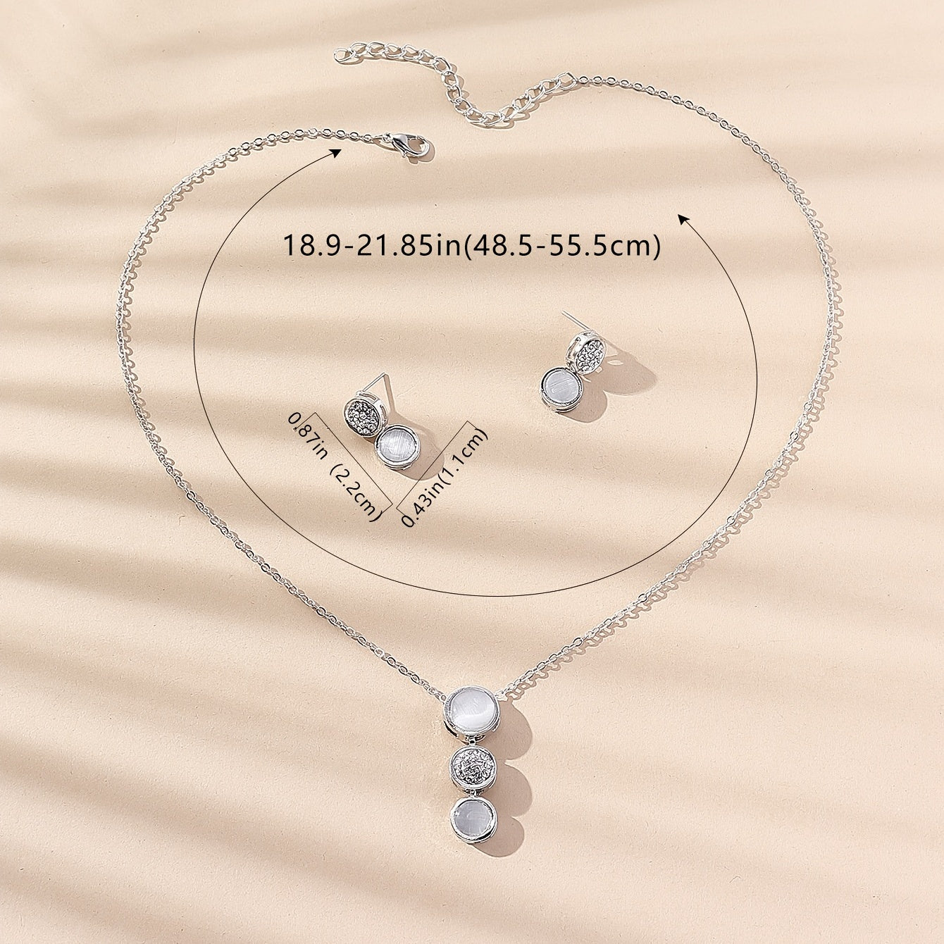 Opal Jewelry Set Pendant Necklace & Earrings Rhinestone Inlaid Sweet Women Gift