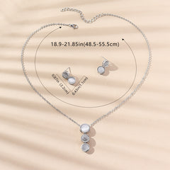Opal Jewelry Set Pendant Necklace & Earrings Rhinestone Inlaid Sweet Women Gift