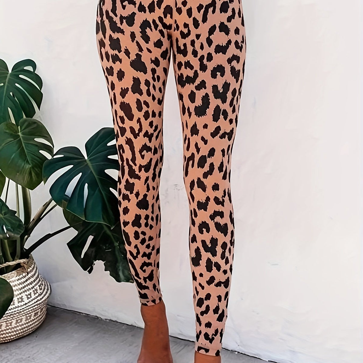  Leopard Print Leggings Wideband Waist High Rise