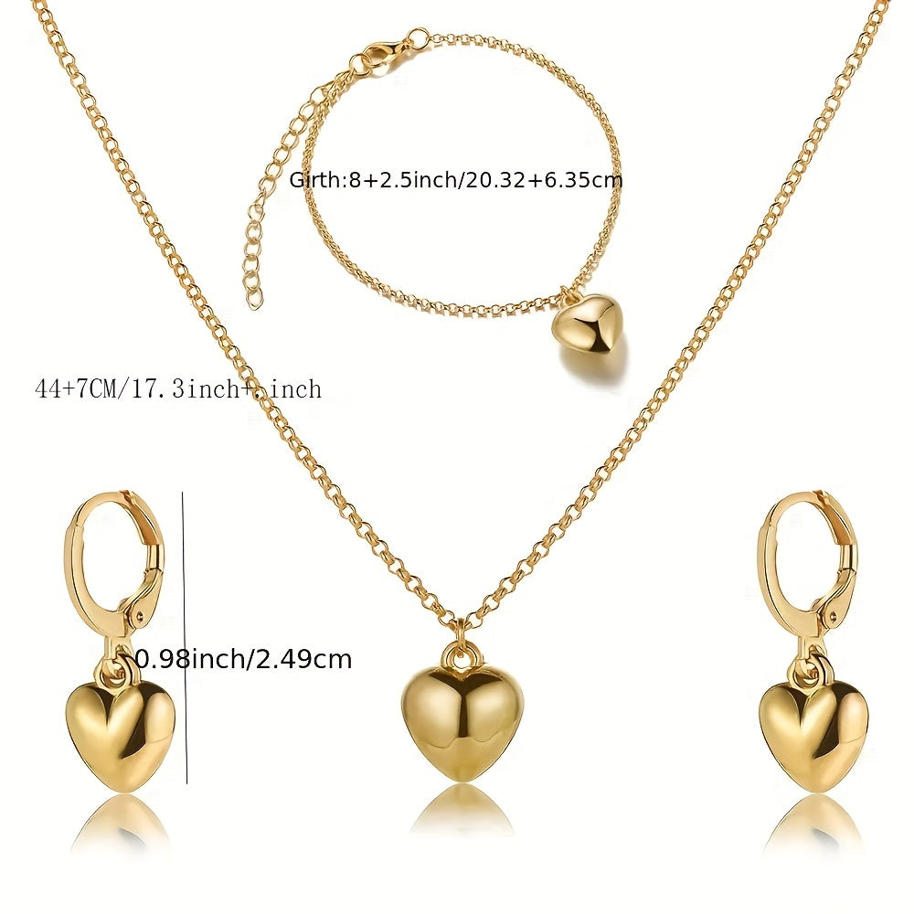 Heart Jewelry Set Pendant Necklace Bracelet Earrings for Women