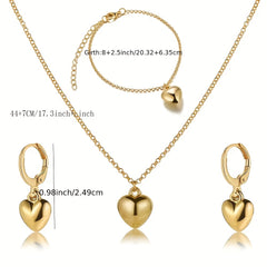 Heart Jewelry Set Pendant Necklace Bracelet Earrings for Women