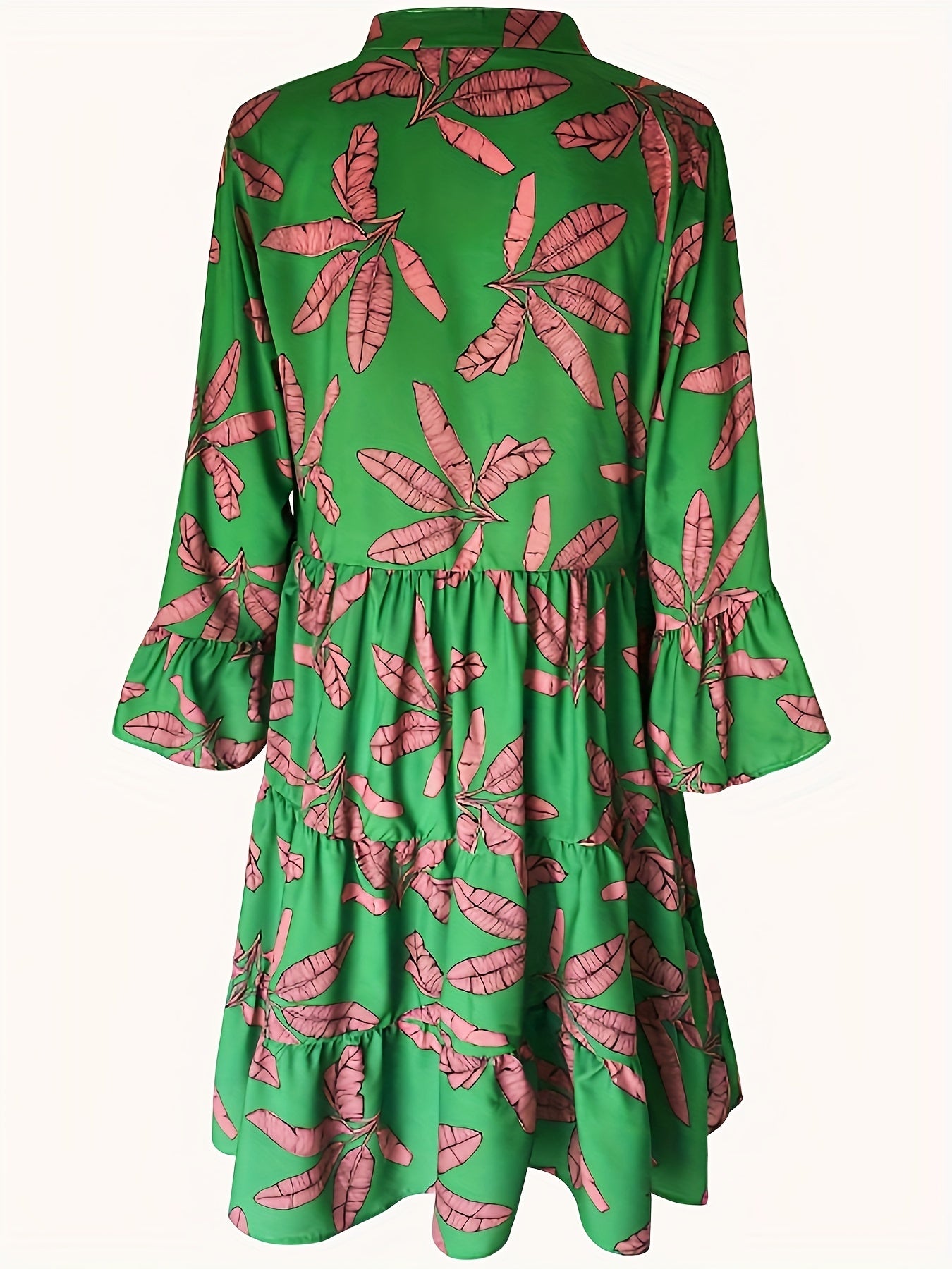  Floral Print Bell Sleeve V Neck Smock Dress