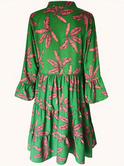  Floral Print Bell Sleeve V Neck Smock Dress