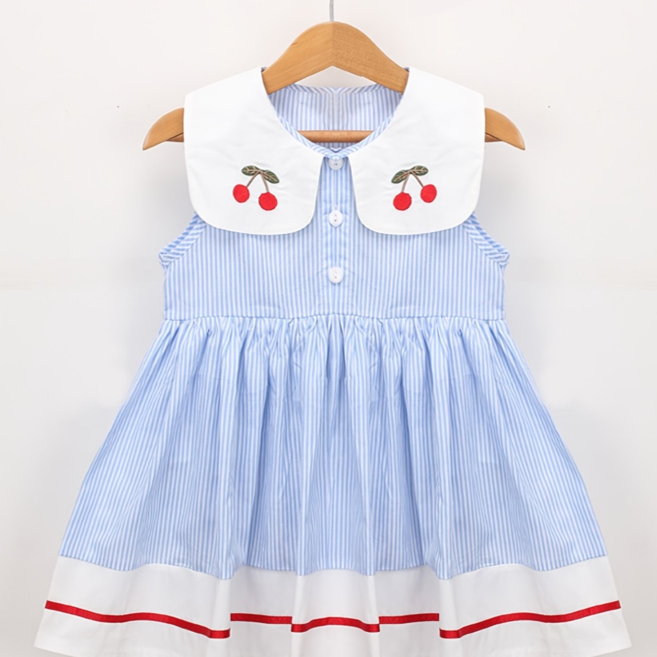 Toddler Girls Striped Sleeveless Dress with Cherry Decor