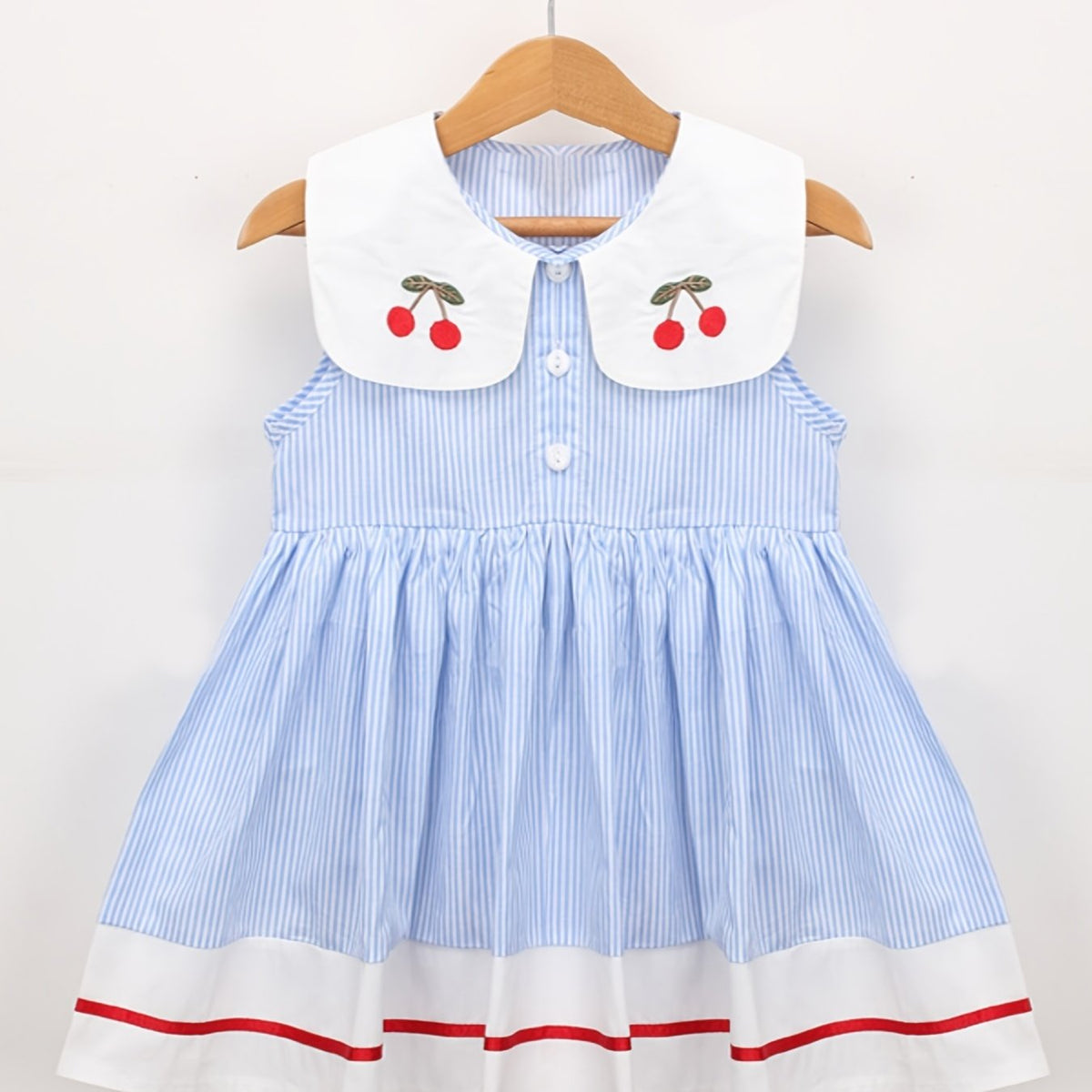 Toddler Girls Striped Sleeveless Dress with Cherry Decor