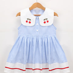 Toddler Girls Striped Sleeveless Dress with Cherry Decor