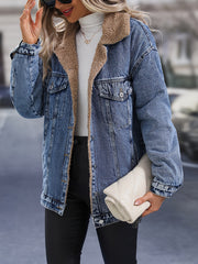 Women's Plus Size Casual Denim Jacket with Fleece Liner