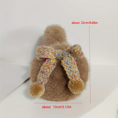 Women's Plush Winter Earmuffs with Bow & Pom Pom Brown