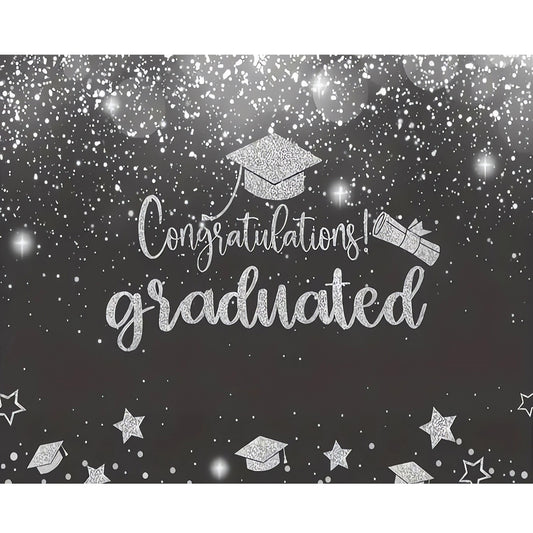 Silver Glitter Graduation Party Backdrop Photo Booth Prop