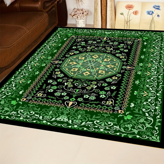 Green Boho Anti Fatigue Kitchen Rugs Absorbent Non Slip Cushioned