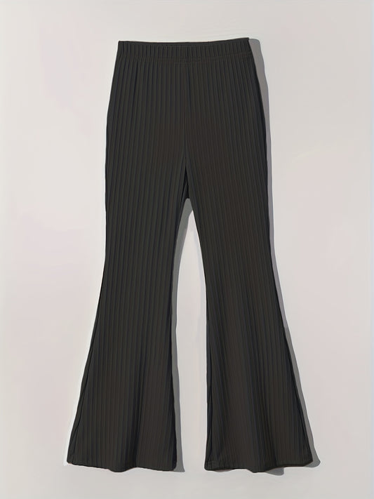 Girls Ribbed Knit Flare Leg Pants High Waist Kids Spring Summer Clothes