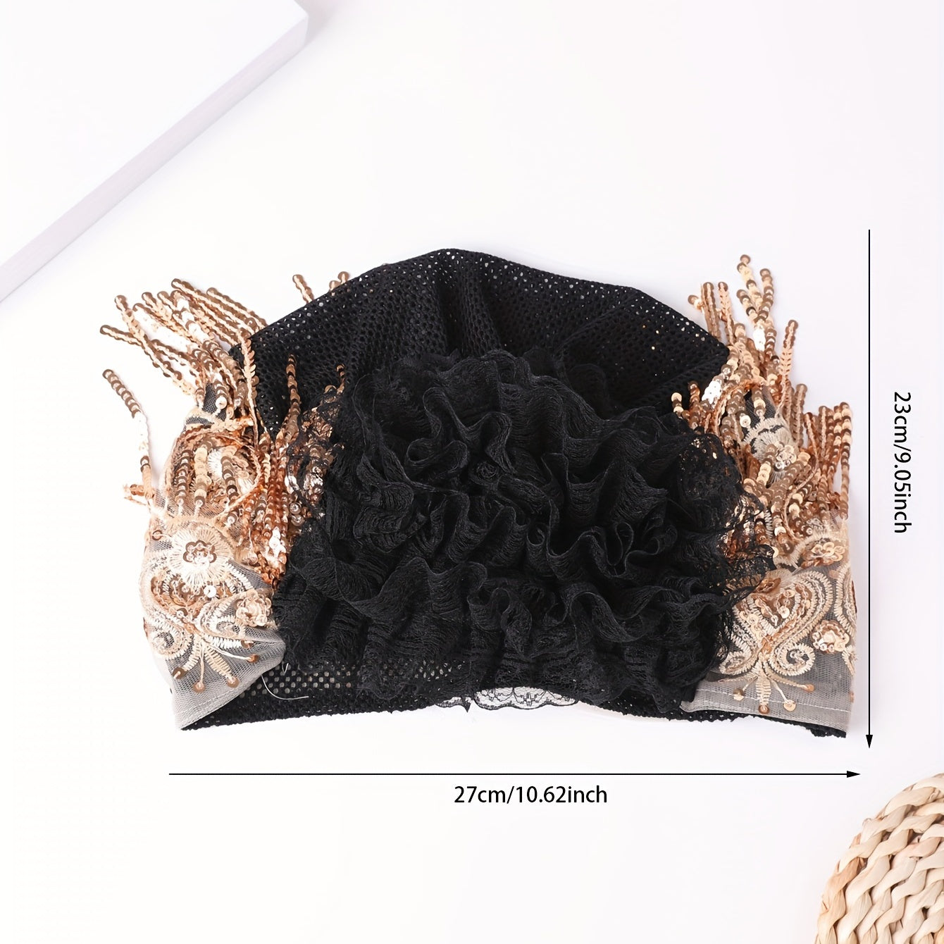 Sequin Tassel Embroidery Beanie Lace Flower Turban Cap Head Wrap