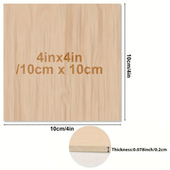 Unfinished Wood Sheets for Crafts 4x4x1.5in 2mm Thick Smooth Surfaces