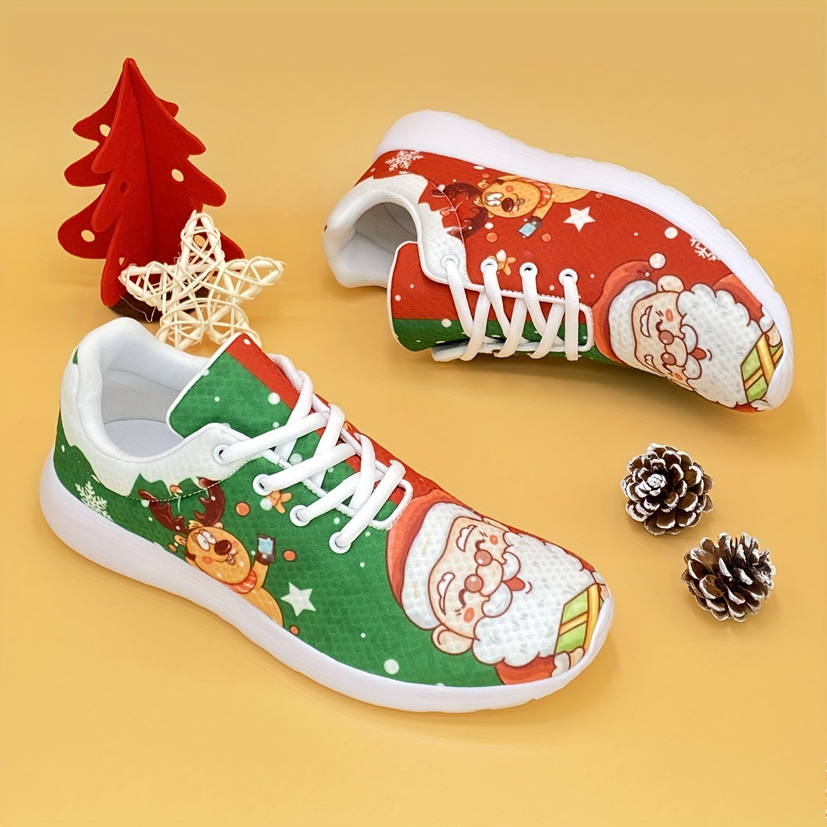 Christmas Santa & Reindeer Print Running Shoes Soft Sole Non Slip Sneaker
