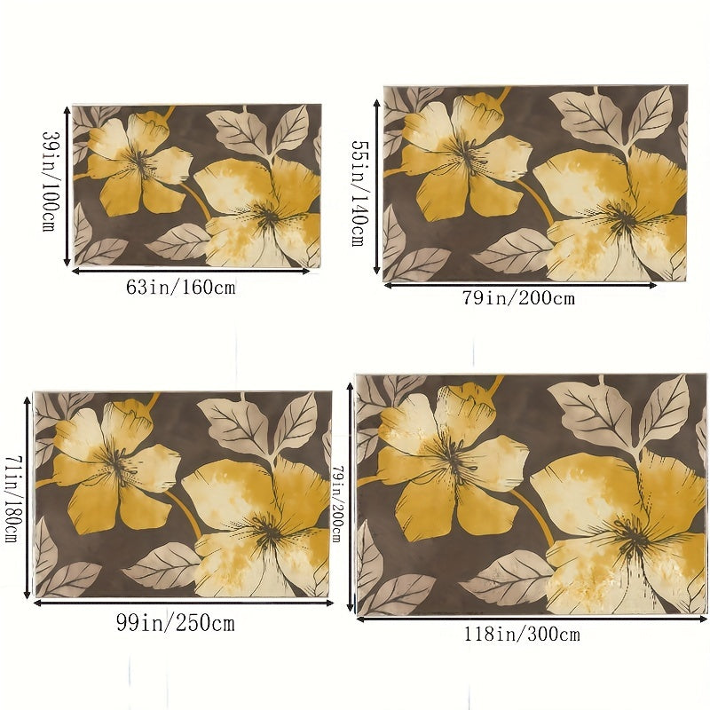 Yellow Large Pattern Area Carpet Machine Washable Non Slip Floor Mat
