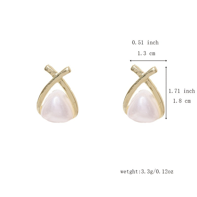 Geometric Triangle Faux Pearl Stud Earrings Female Temperament Ear Jewelry