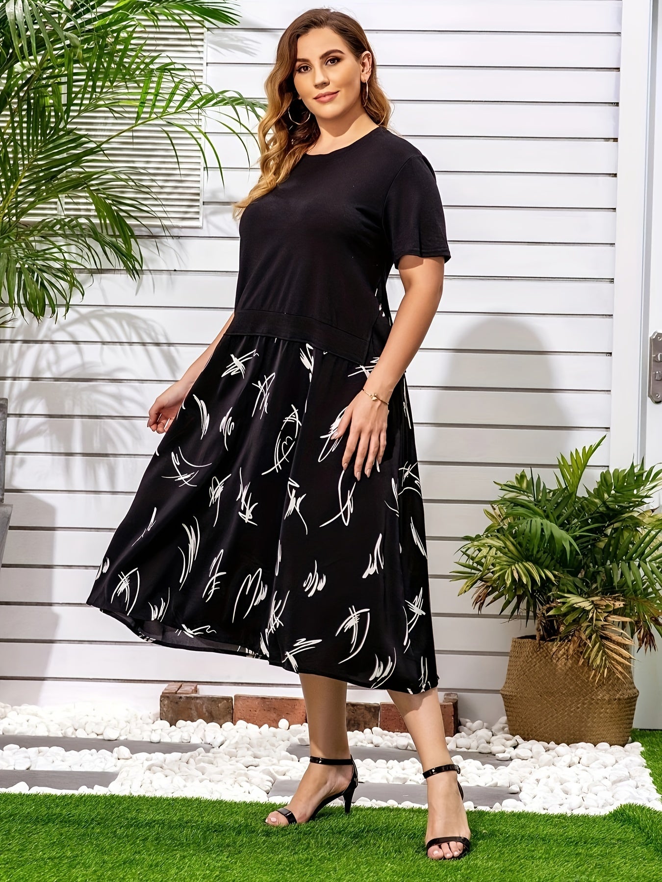  Colorblock Graffiti Print Tee Dress