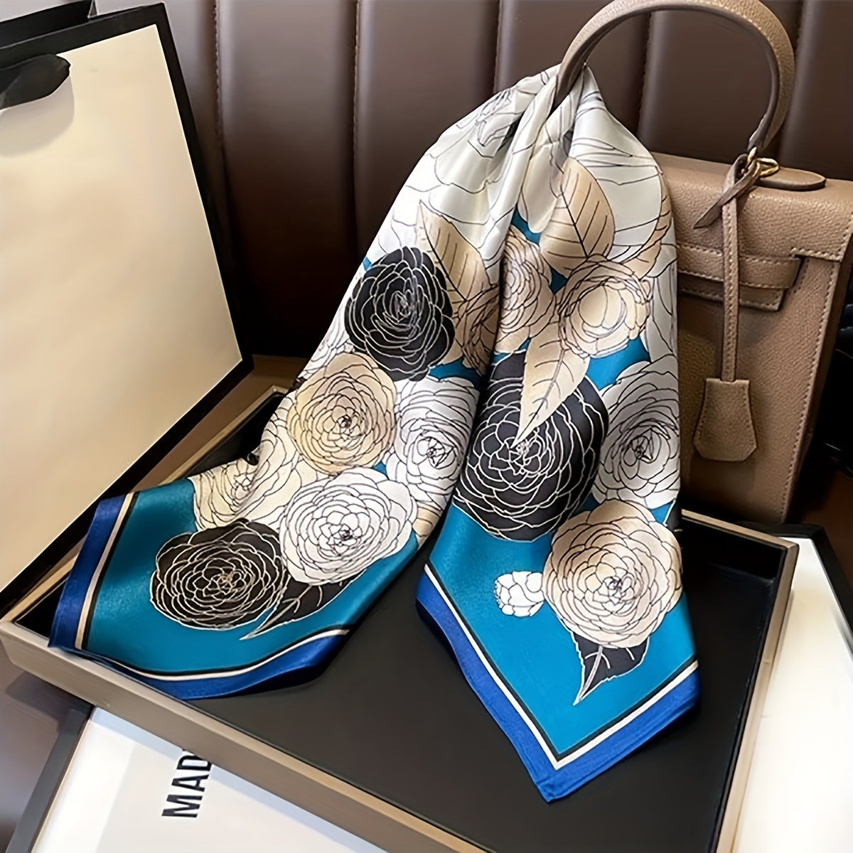 Camellia Print Bandana Classic Satin Square Scarf