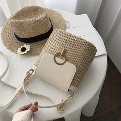 Straw Weaving Crossbody Bag Flap Slouchy Bucket Bag