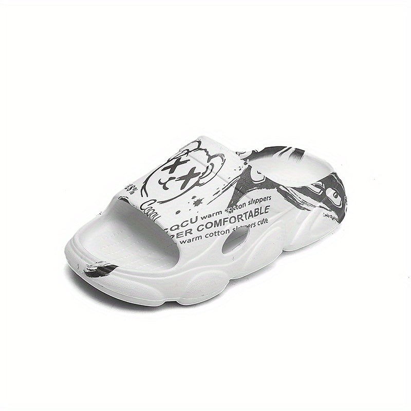 Men's Cartoon Print Non Slip Platform Slides Comfortable Cloud Slides
