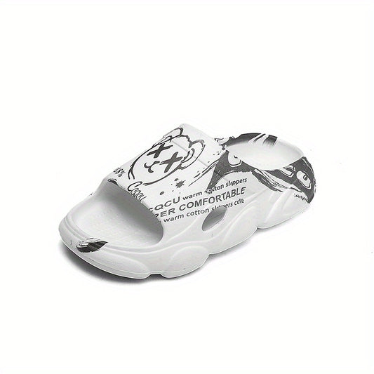 Men's Cartoon Print Non Slip Platform Slides Comfortable Cloud Slides
