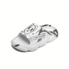 Men's Cartoon Print Non Slip Platform Slides Comfortable Cloud Slides