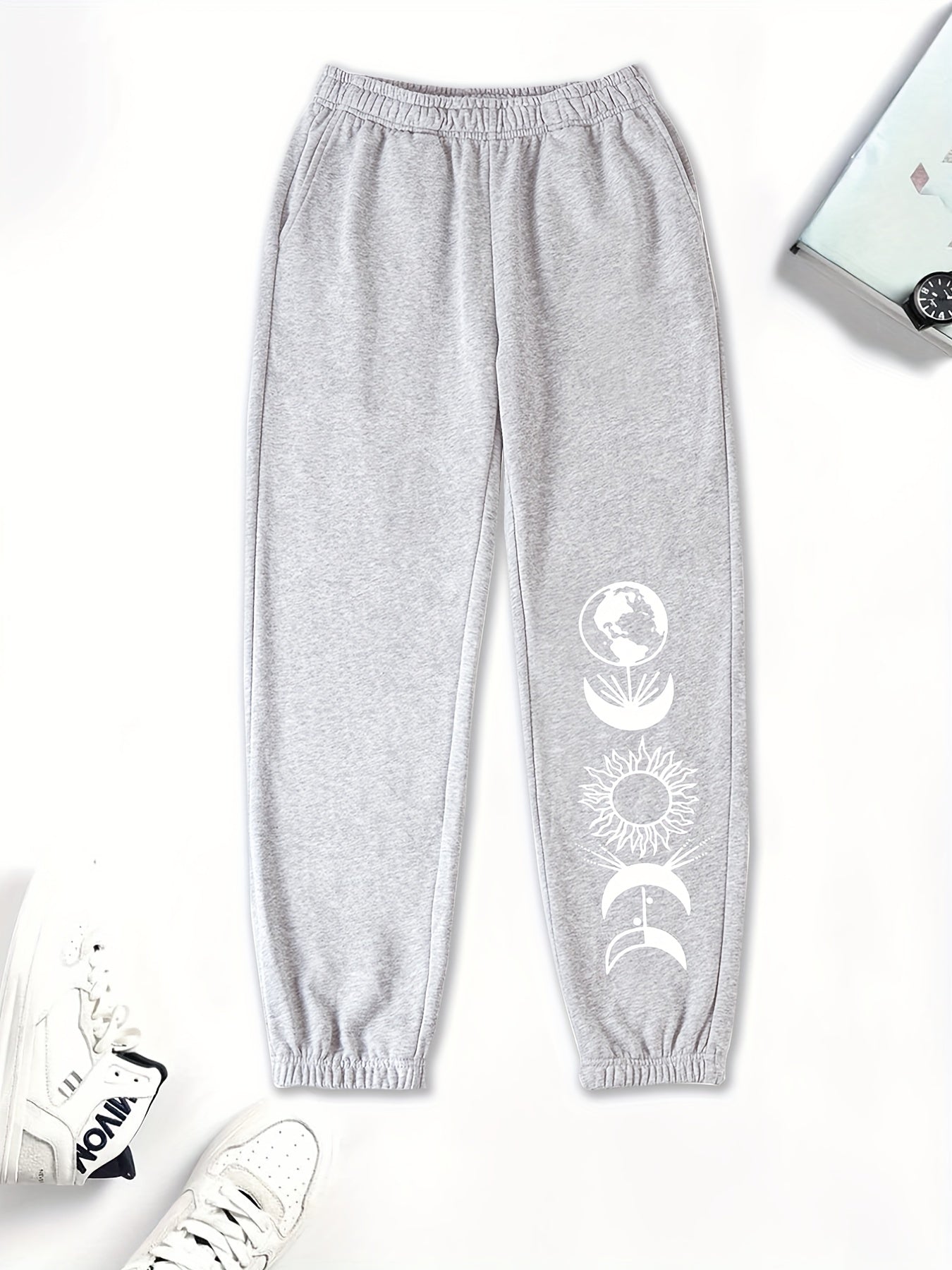Vintage Sun Moon Graphic Sweatpants For Girls High Waisted