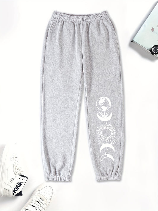 Vintage Sun Moon Graphic Sweatpants For Girls High Waisted