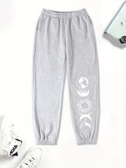 Vintage Sun Moon Graphic Sweatpants For Girls High Waisted