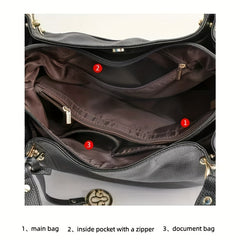 Women's Leather Handbag with Golden Hardware and Removable Strap