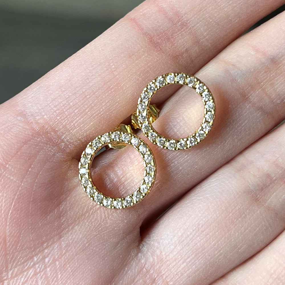 925 Silver Circle Hoop Drop Earrings with Zircon Studs