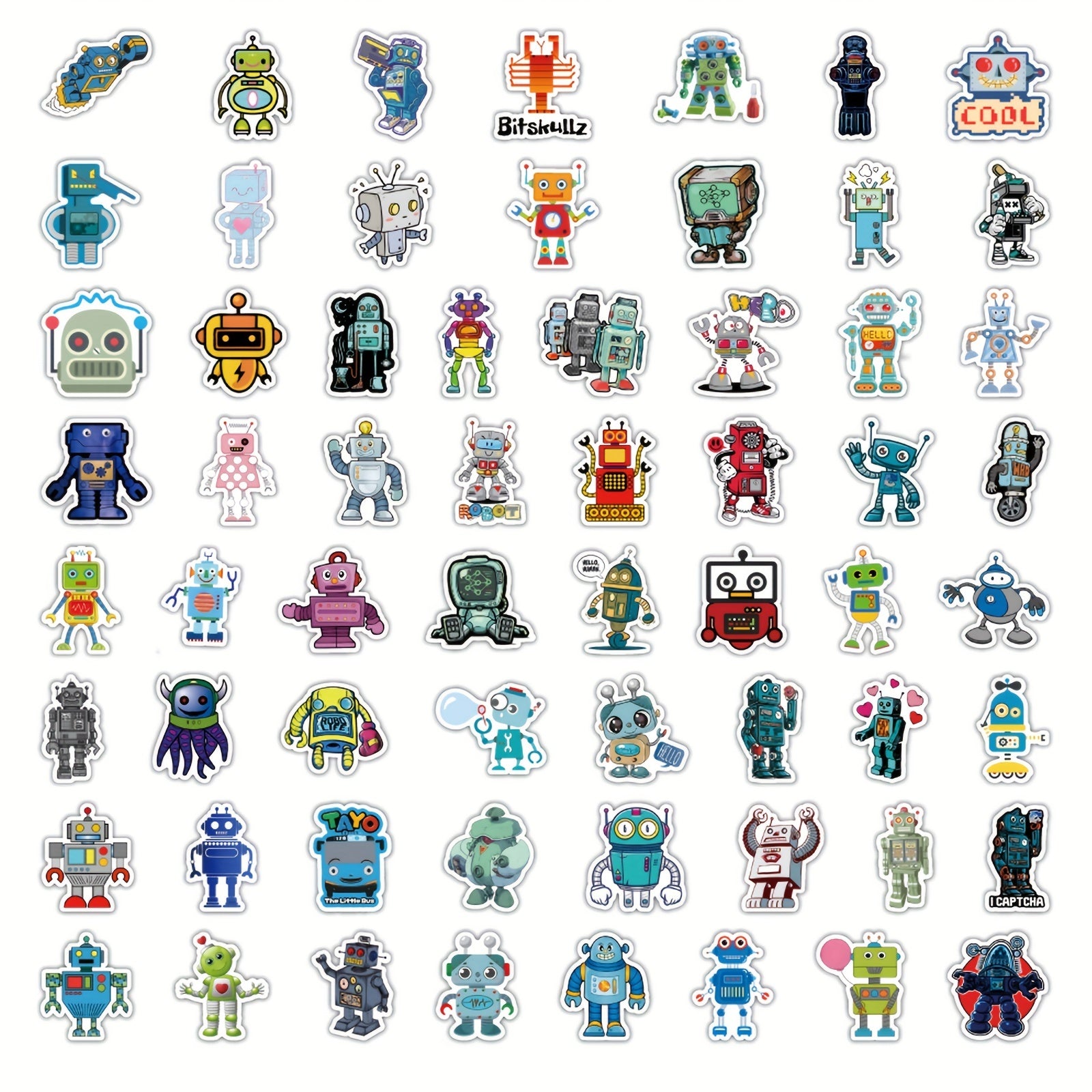 60pcs Robot Stickers Waterproof Vinyl Decal Stickers