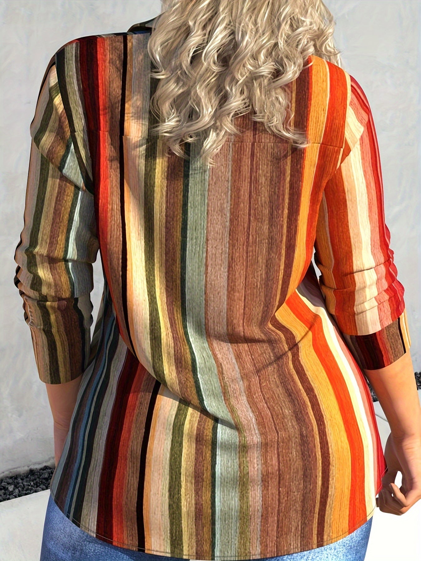  Colorful Stripe Print Button Up Shirt Top